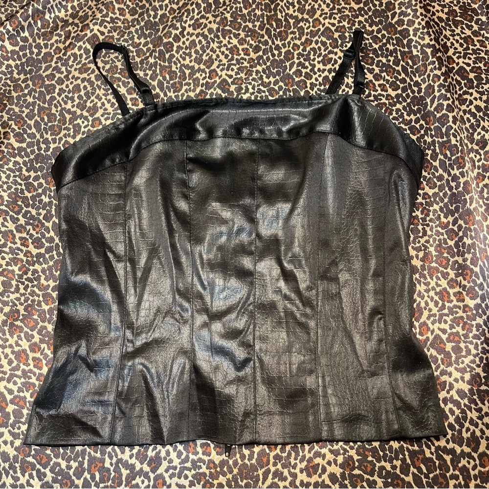 Vintage Wrapper Faux Croc Leather Tank Top